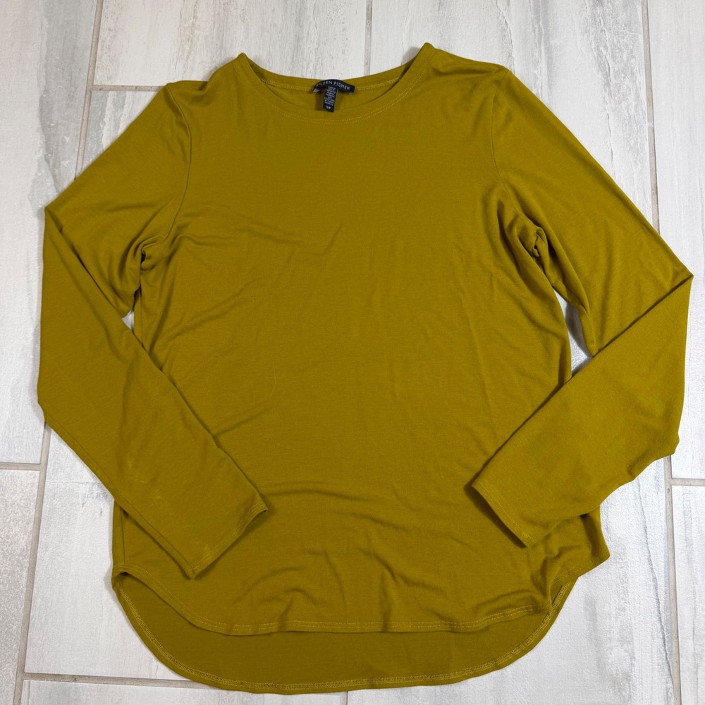 Eileen Fisher Mustard Yellow Viscose Lycra Long Sleeve Crew Neck Top Small